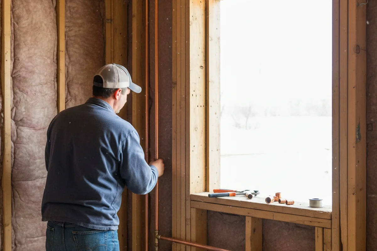 Licensed plumber running new copper supply lines in a Erie home